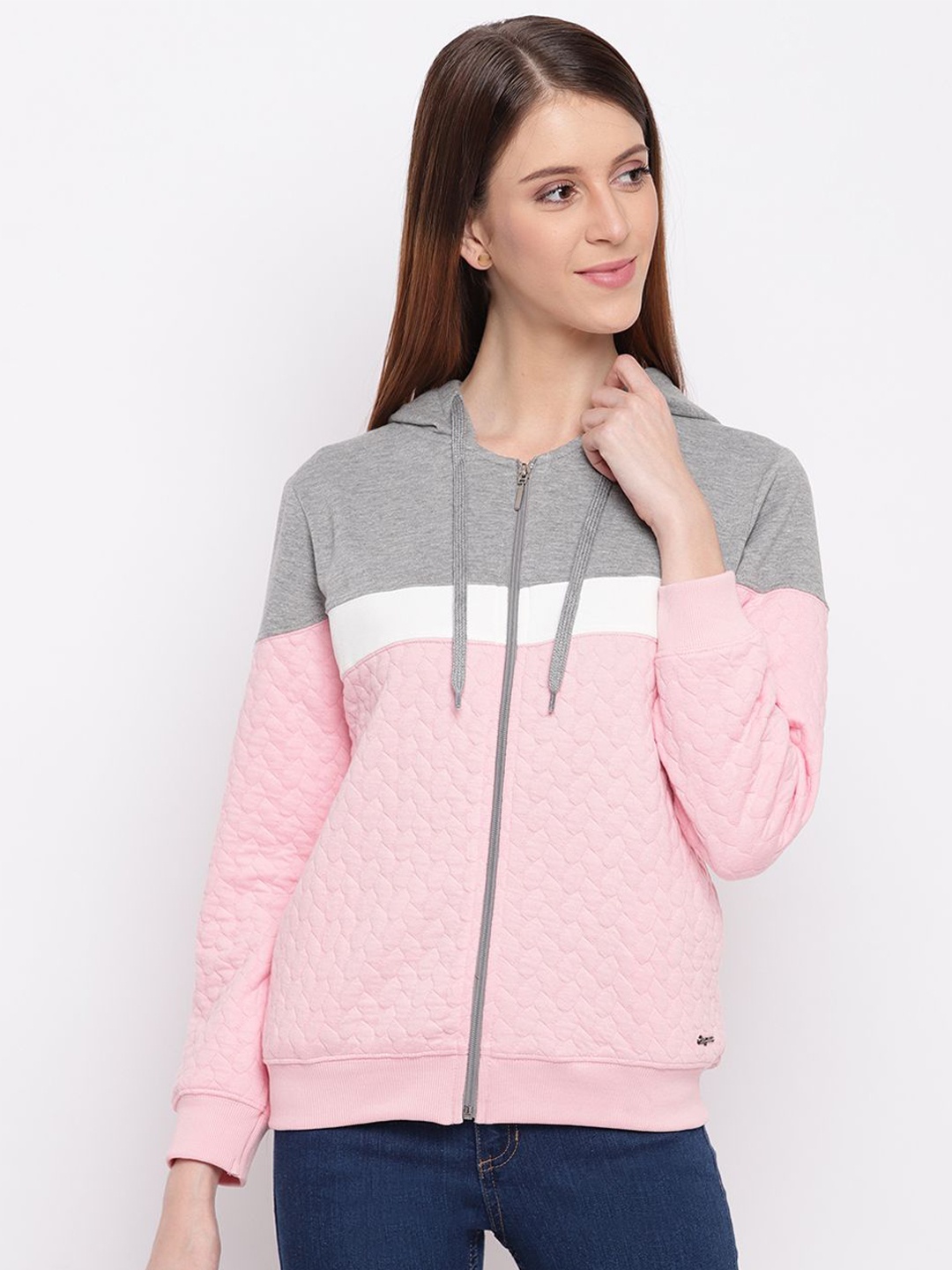 

Miss Grace Women Colourblocked Hooded Sweatshirt, Pink