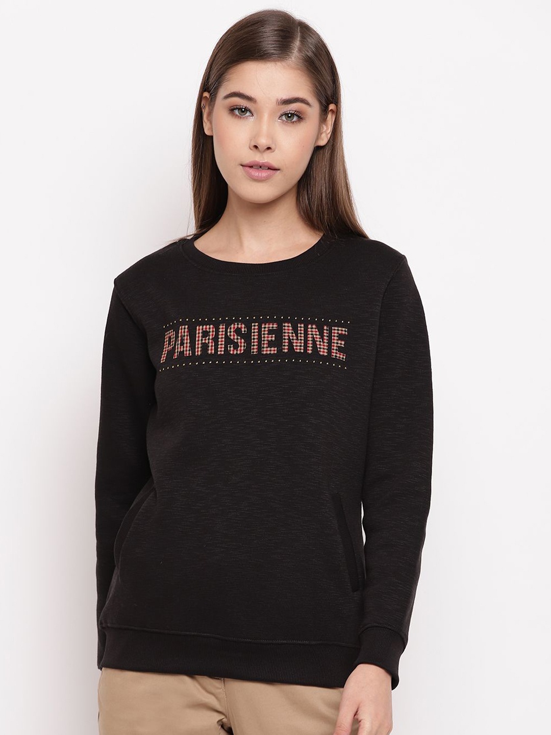 

Miss Grace Solid Women Sweatshirt, Black