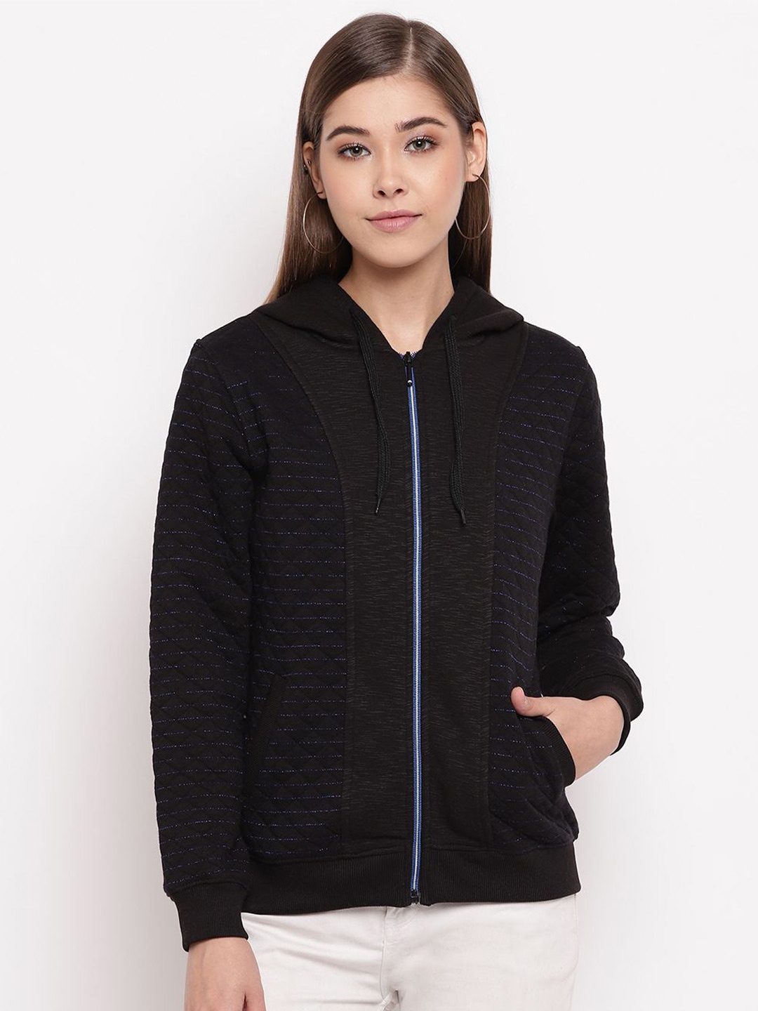 

Miss Grace Women Striped Sweatshirt, Black