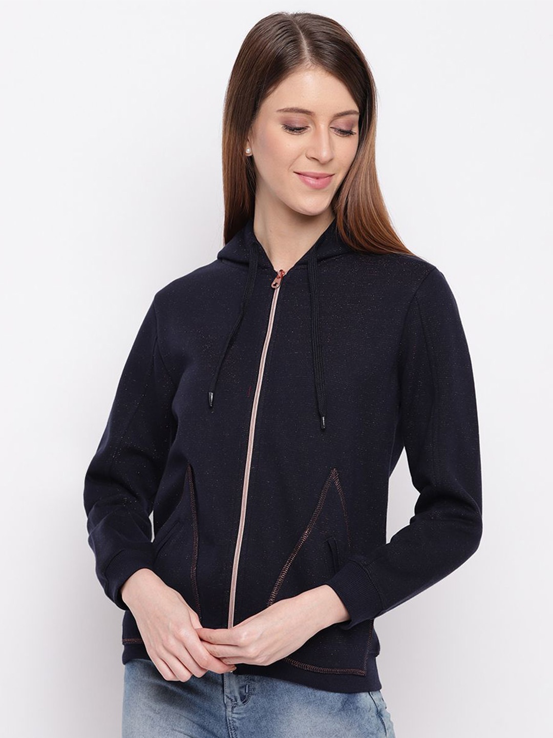 

Miss Grace Solid Women Hooded Sweatshirt, Navy blue