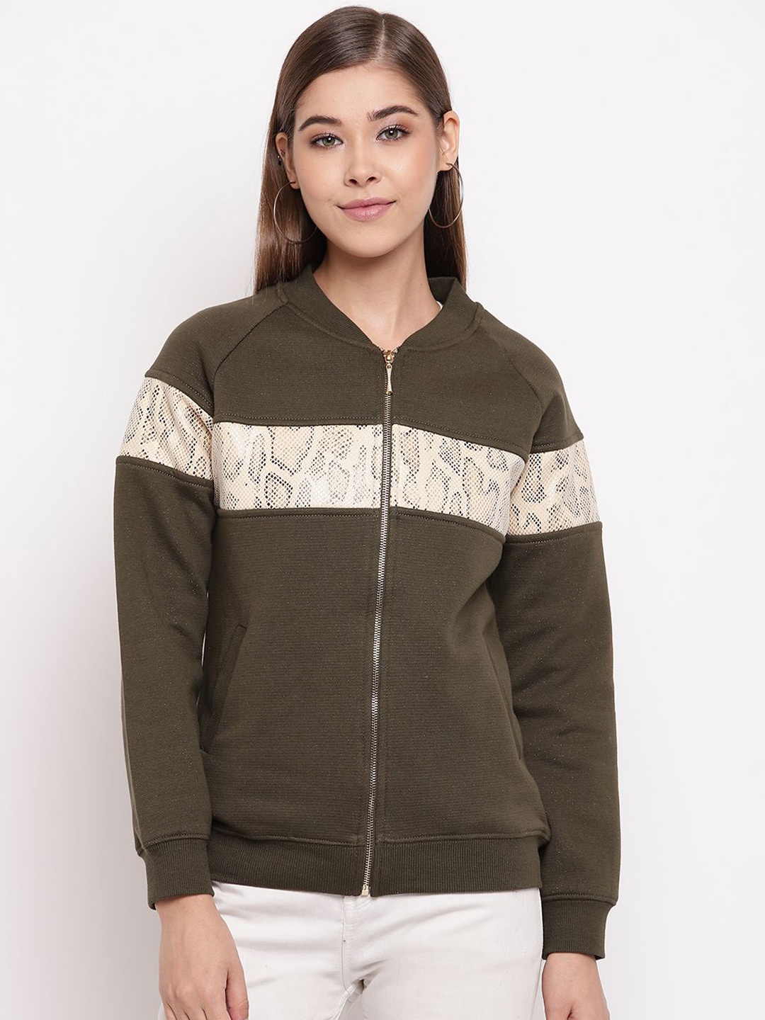 

Miss Grace Women Striped Sweatshirt, Olive