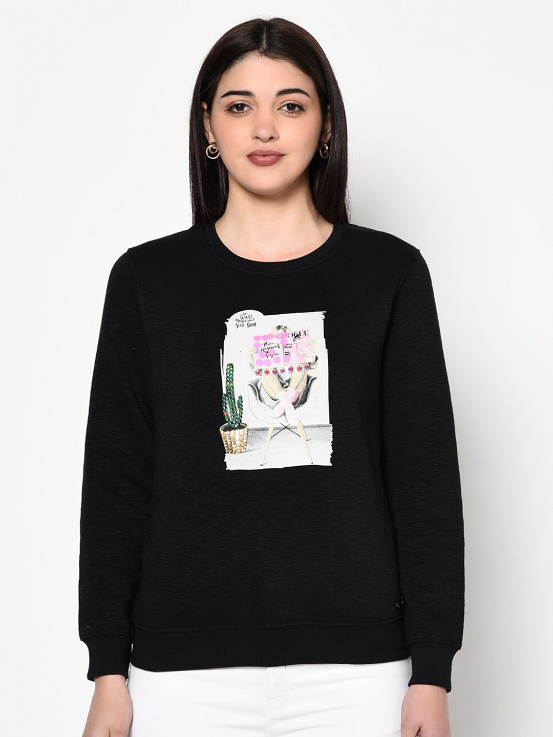 

Miss Grace Women Graphic Printed Sweatshirt, Black