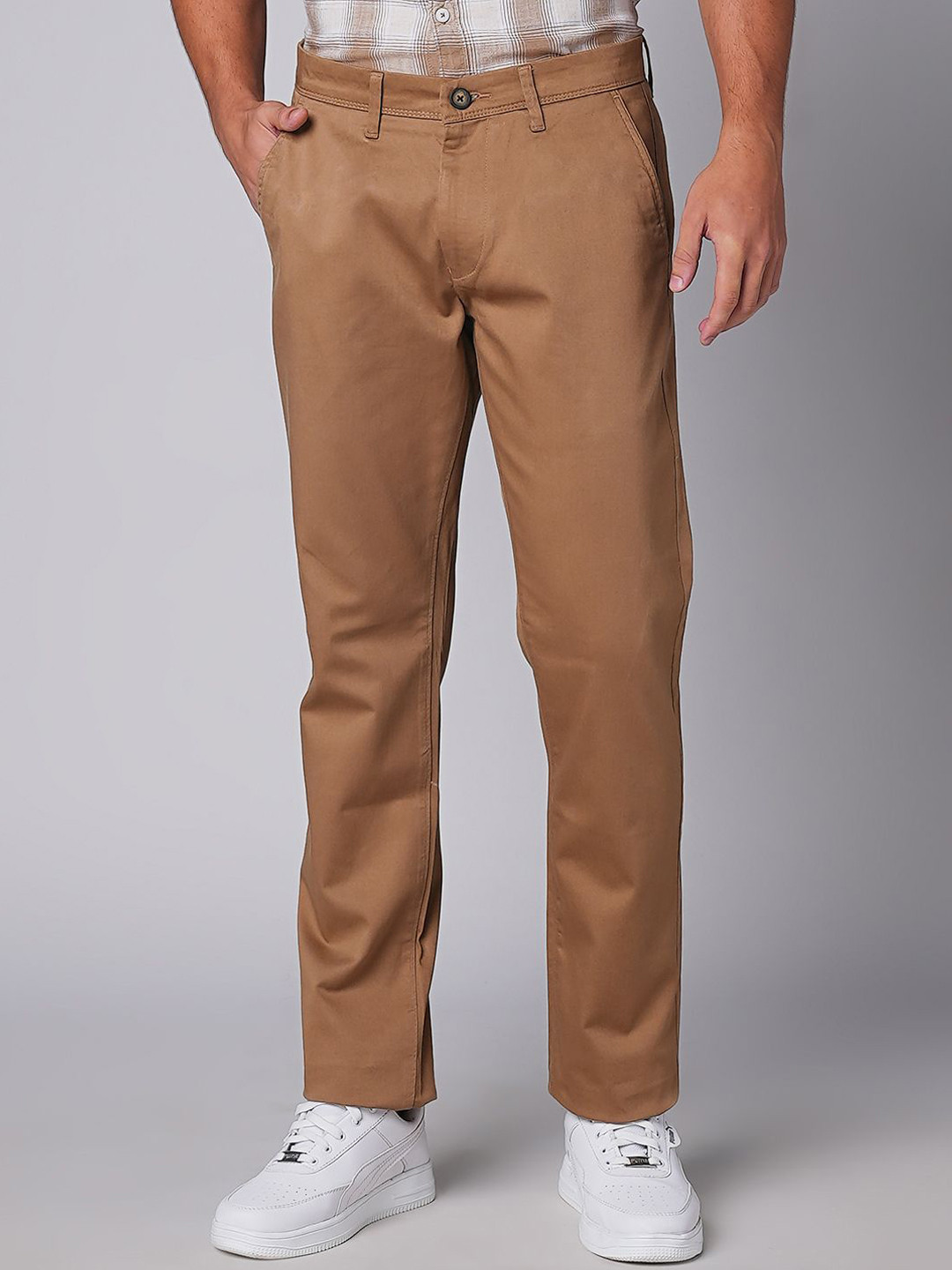 

Oxemberg Men Cotton Slim Fit Chinos Trousers, Khaki