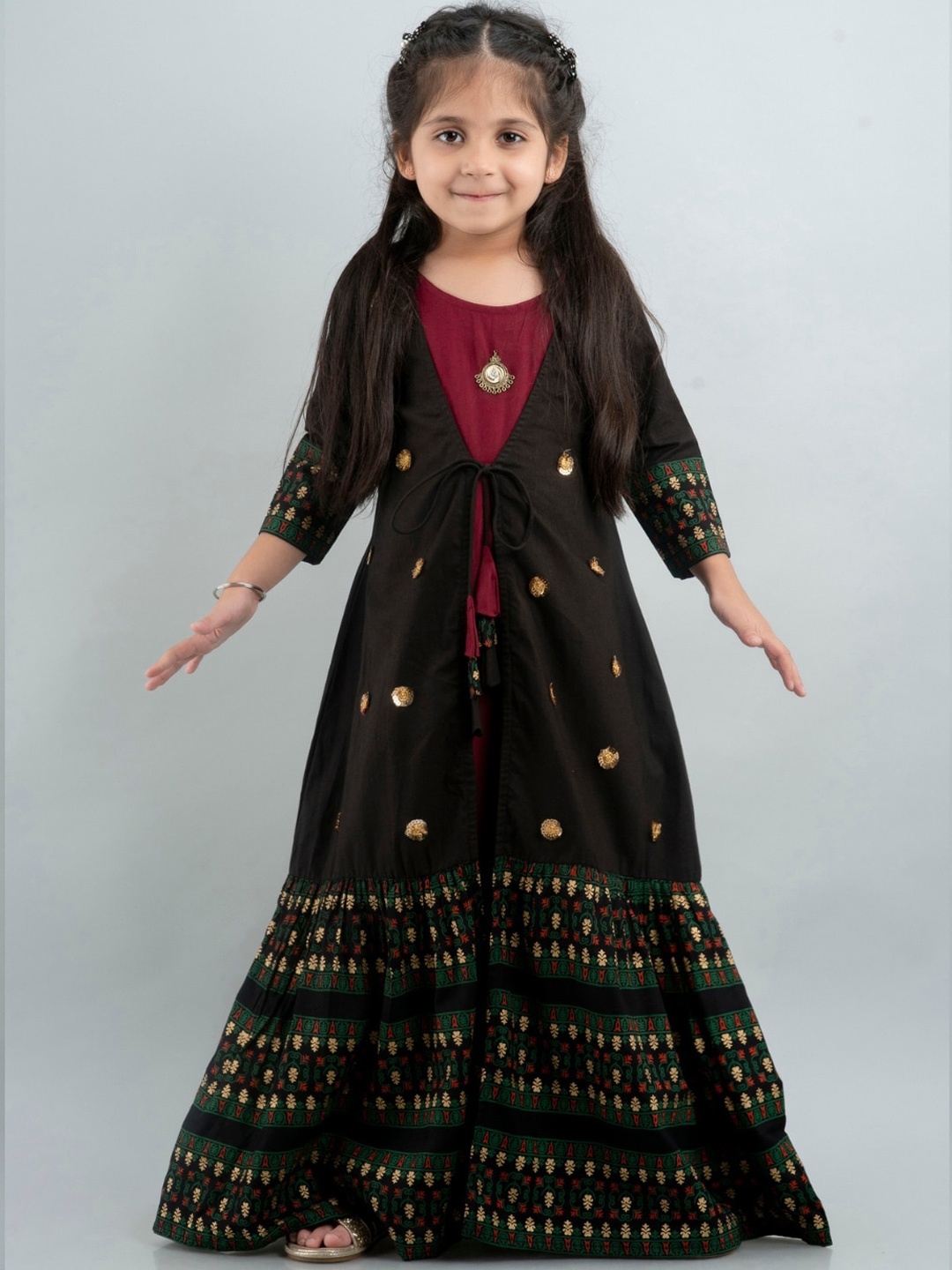 

Cutiediva Girls Embellished Fit & Flared Maxi Ethnic Dress, Black