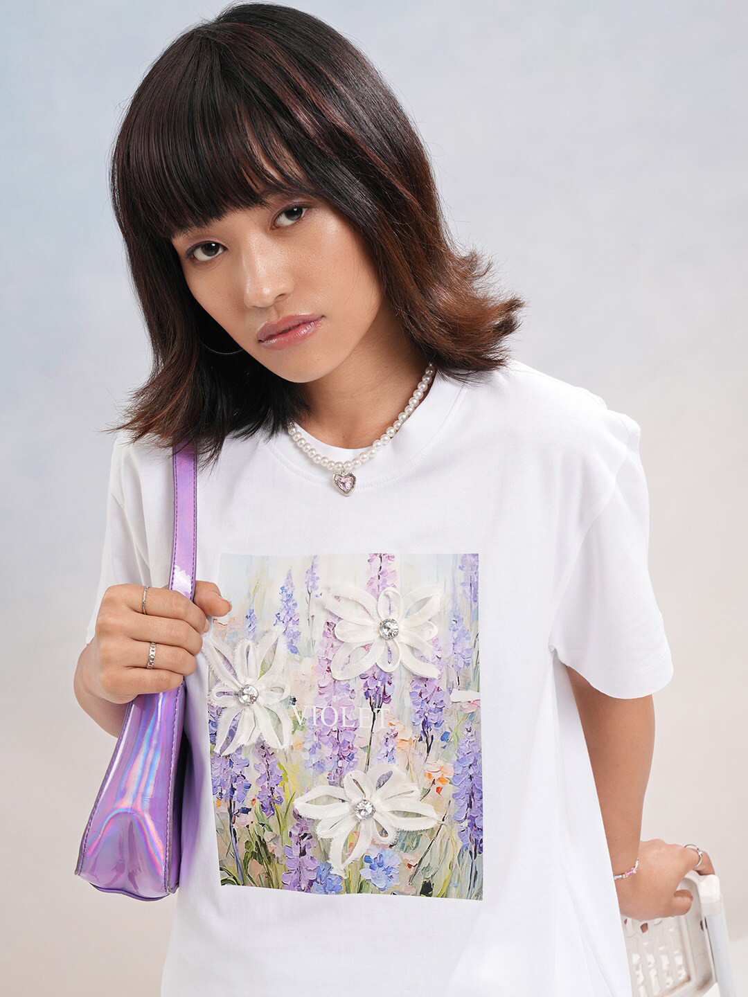 

Street By Tokyo Talkies Women Graphic Printed Drop-Shoulder Sleeves Cotton Relaxed Fit T-shirt, White