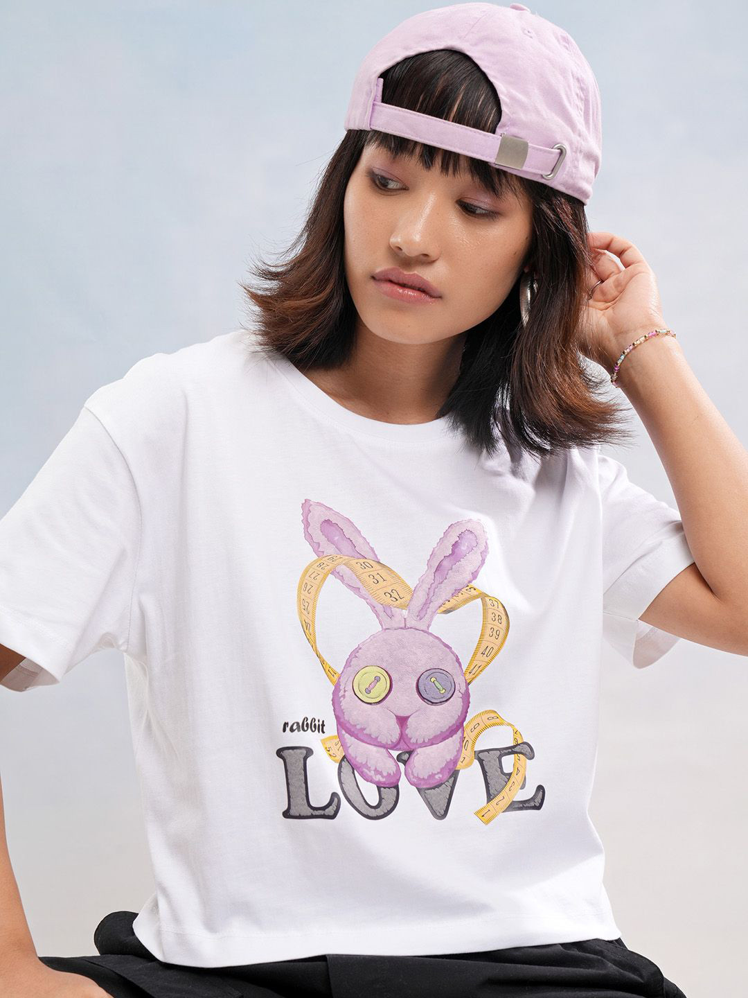 

Street By Tokyo Talkies Women Graphic Printed Cotton Relaxed Fit Crop T-shirt, White