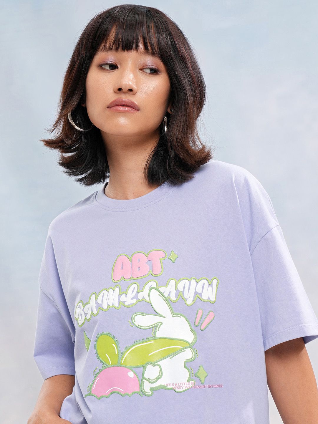 

Street By Tokyo Talkies Women Graphic Printed Drop-Shoulder Sleeves Cotton Boxy Fit T-shirt, Purple