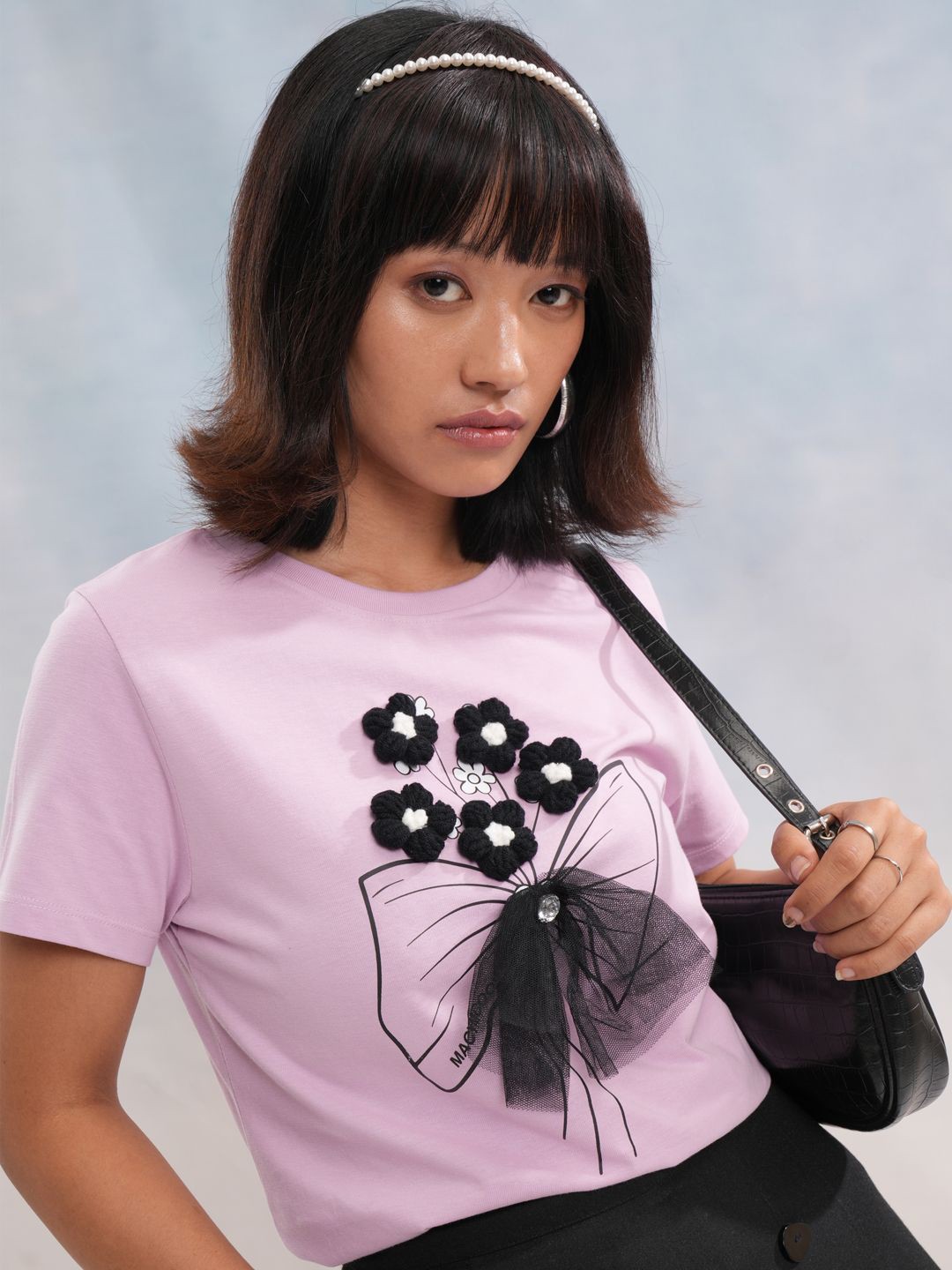 

Street By Tokyo Talkies Women Floral Printed Round Neck Cotton T-shirt, Lavender
