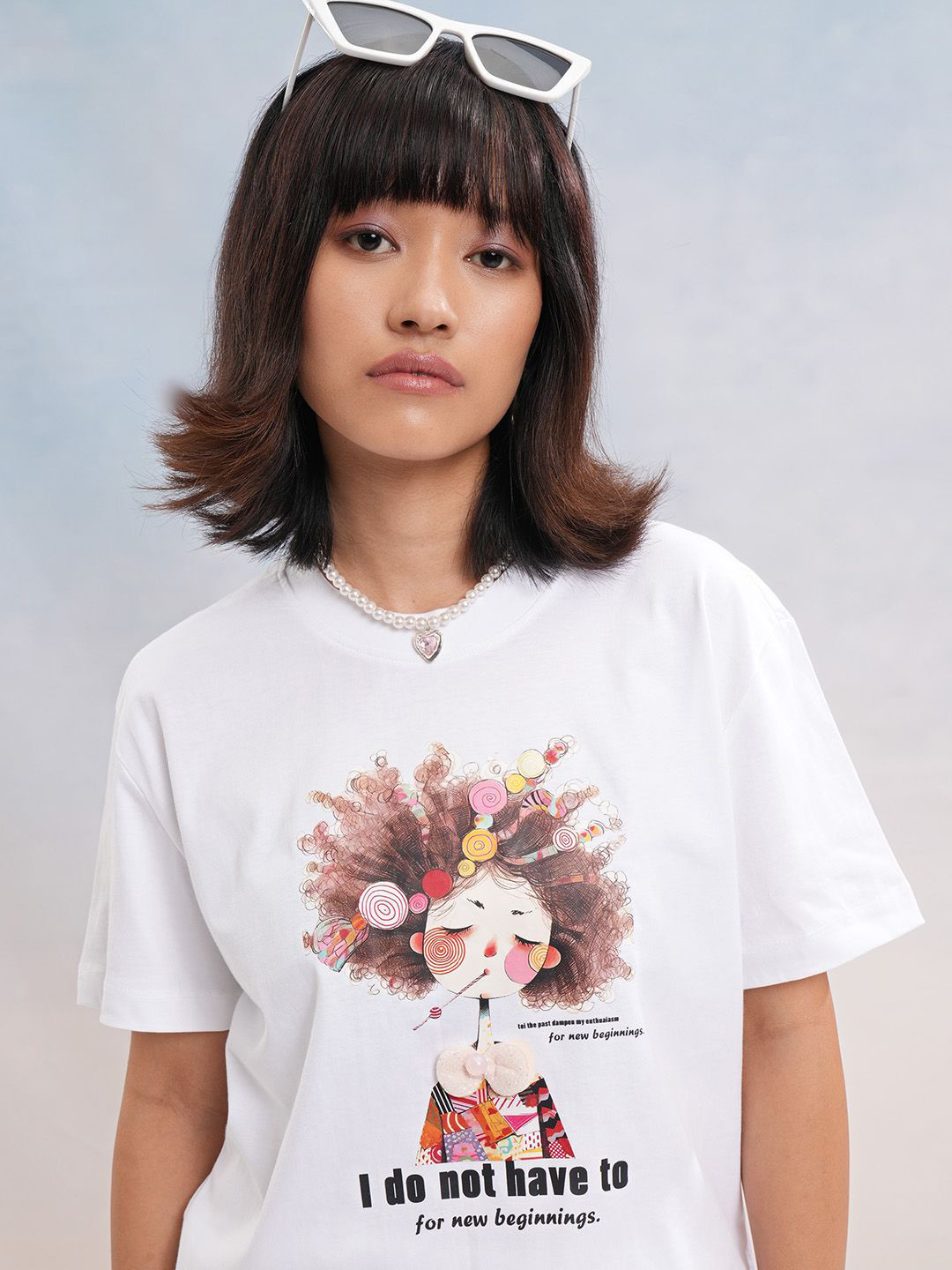 

Street By Tokyo Talkies Women Graphic Printed Drop-Shoulder Sleeves Cotton Relaxed Fit T-shirt, White
