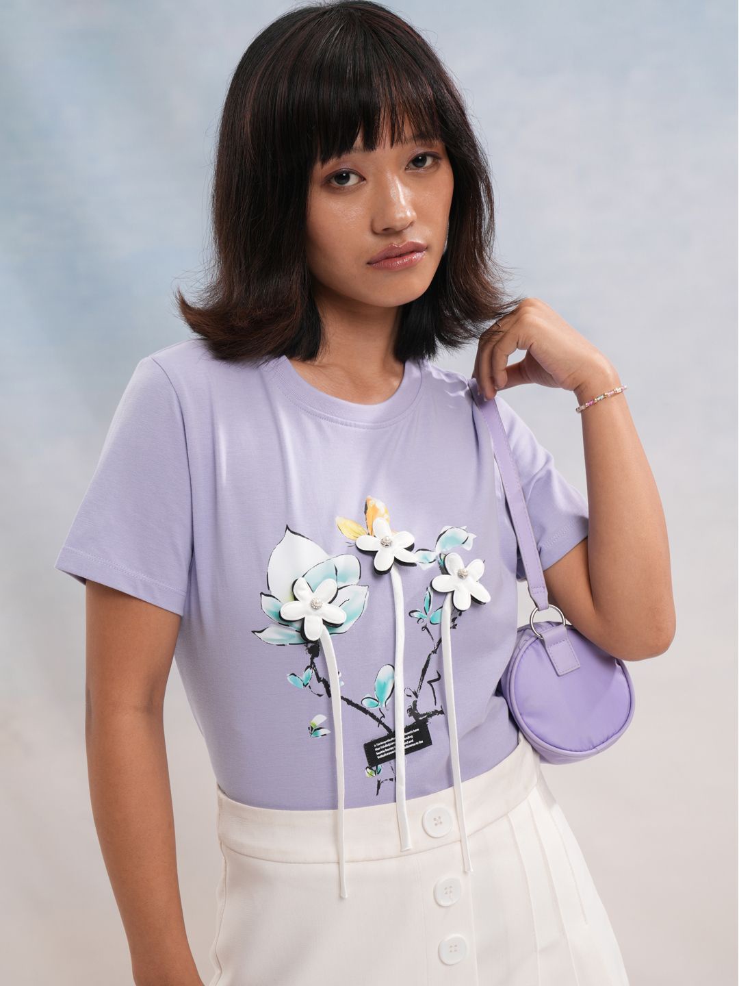 

Street By Tokyo Talkies Women Floral Printed Round Neck Cotton T-shirt, Purple