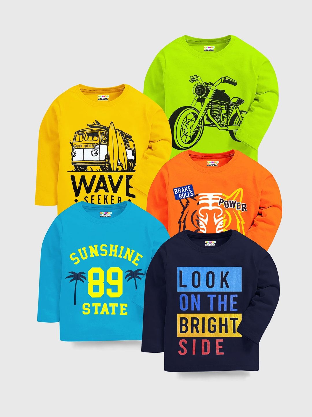 KUCHIPOO Boys Typography 5 Printed Applique T-shirt, Orange