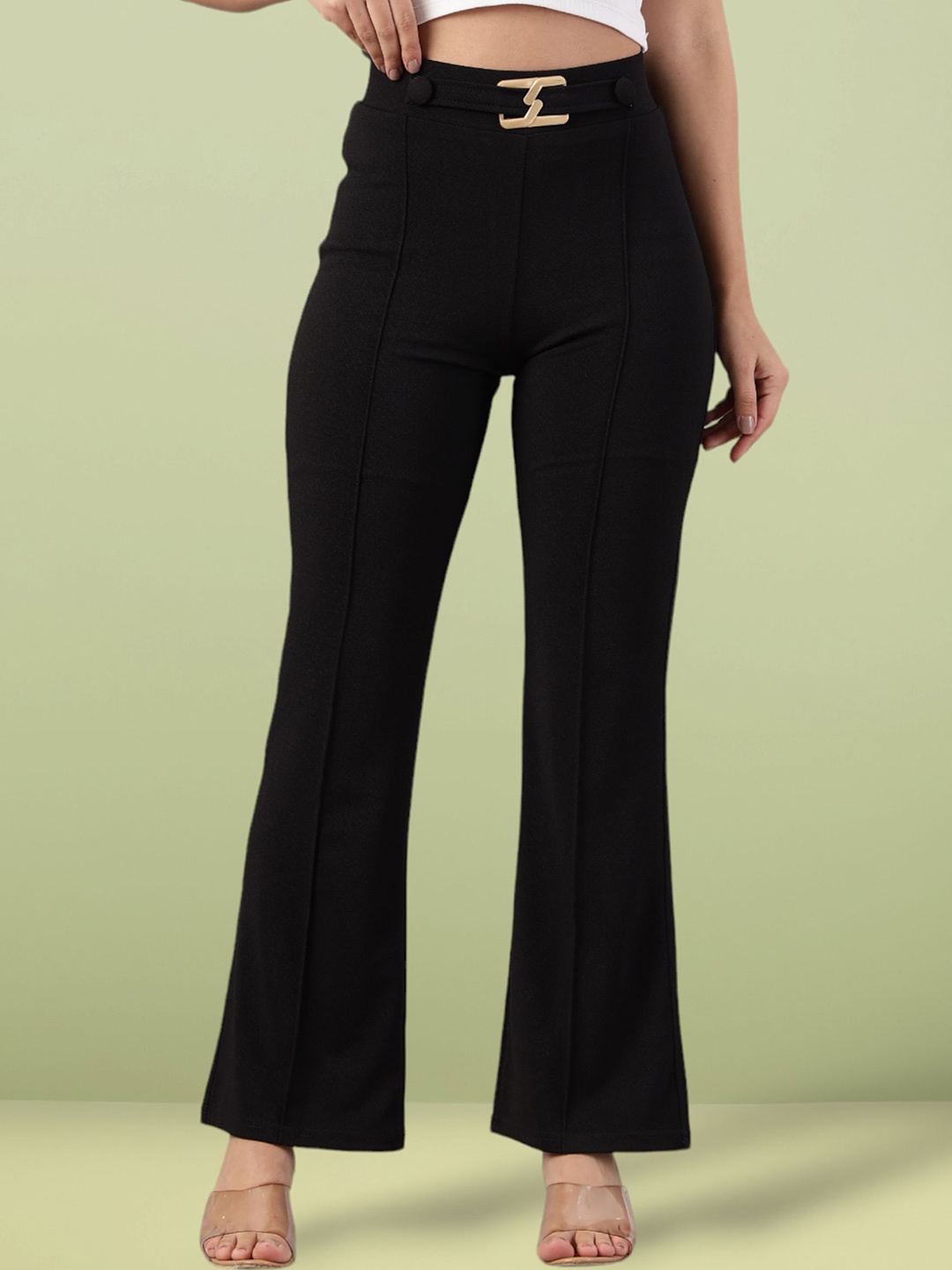 

FITHUB Women High-Rise Easy Wash Trousers, Black