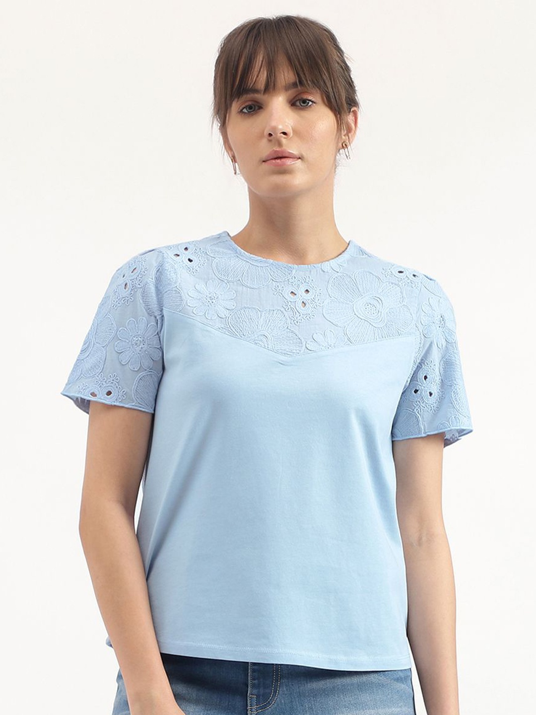 

United Colors of Benetton Solid Pure Cotton Top, Blue