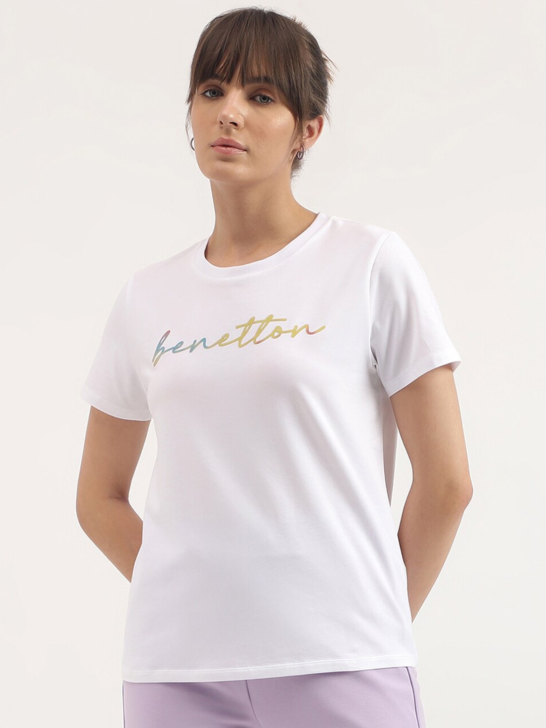 

United Colors of Benetton Women Typography Printed Round Neck T-shirt, White