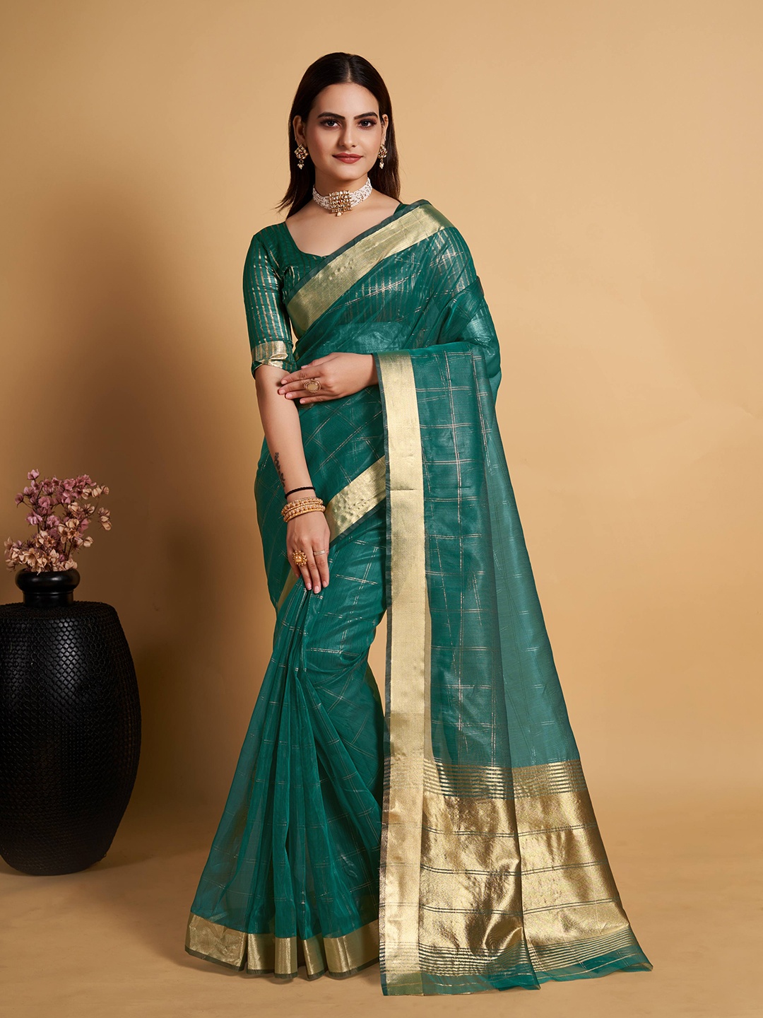 

bansari textiles Woven Design Zari Banarasi Saree, Metallic