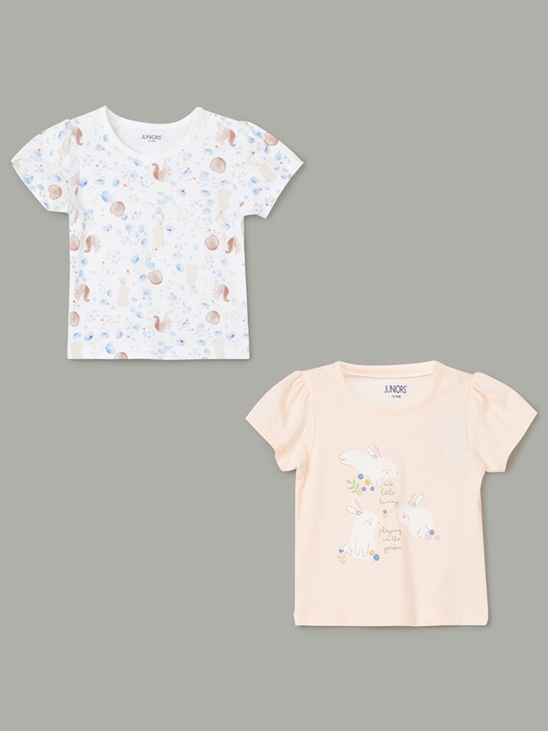 

Juniors by Lifestyle Girls Pack Of 2 Graphic Printed Cotton T-shirt, White