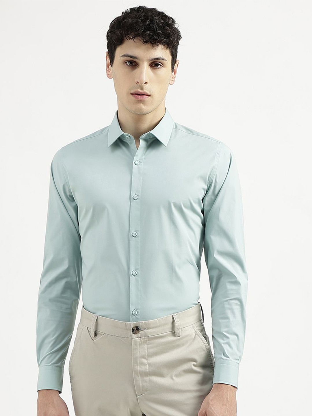 

United Colors of Benetton Men Cotton Slim Fit Opaque Formal Shirt, Green