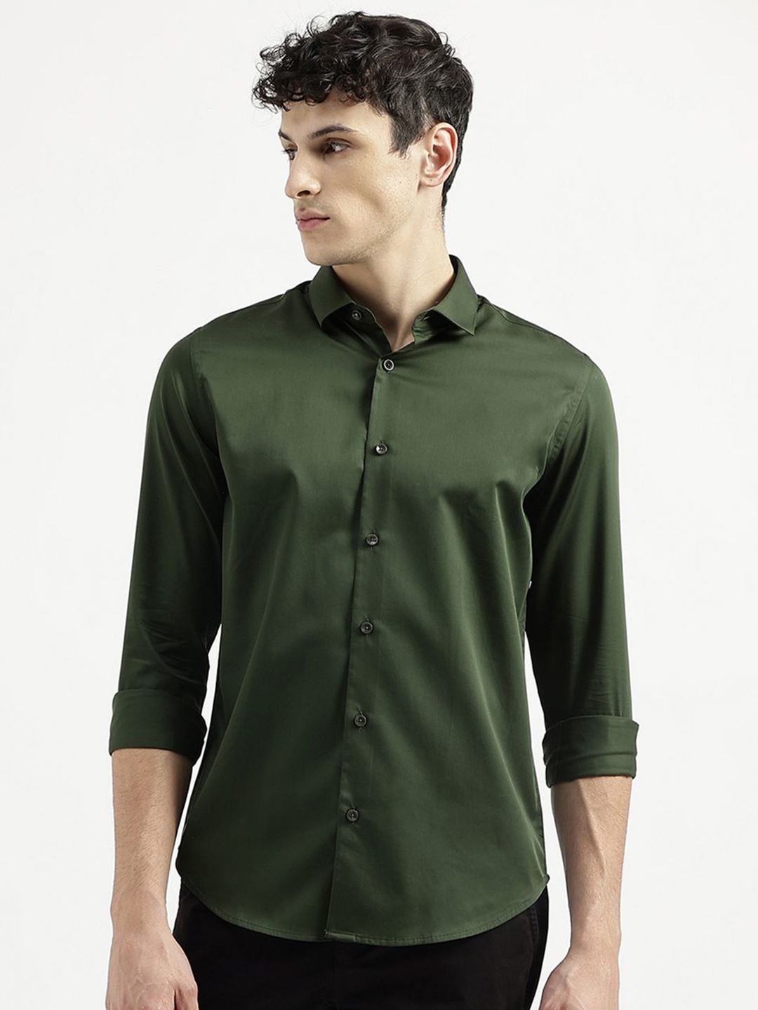 

United Colors of Benetton Men Slim Fit Opaque Casual Shirt, Green