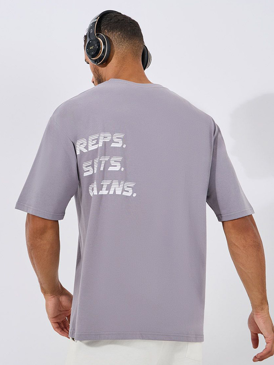 

Styli Cotton Printed Oversized Athleisure T-Shirt, Grey