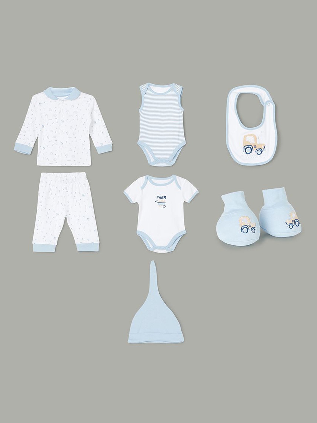 

Juniors by Lifestyle Infant Boys 8-Pcs Pure Cotton Baby Apparel Gift Set, Blue