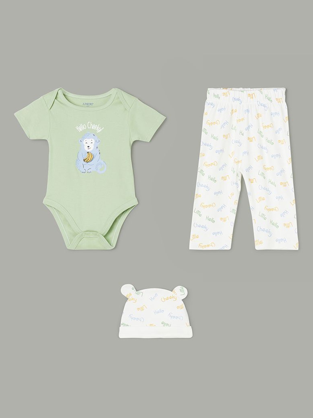 

Juniors by Lifestyle Boys Printed Pure Cotton Baby Apparel Gift Set, Olive