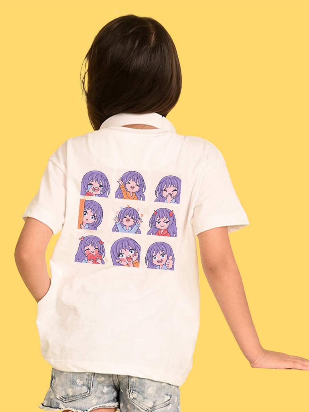 

NUSYL Girls Graphic Printed Round Neck Longline Oversized T-shirt, White