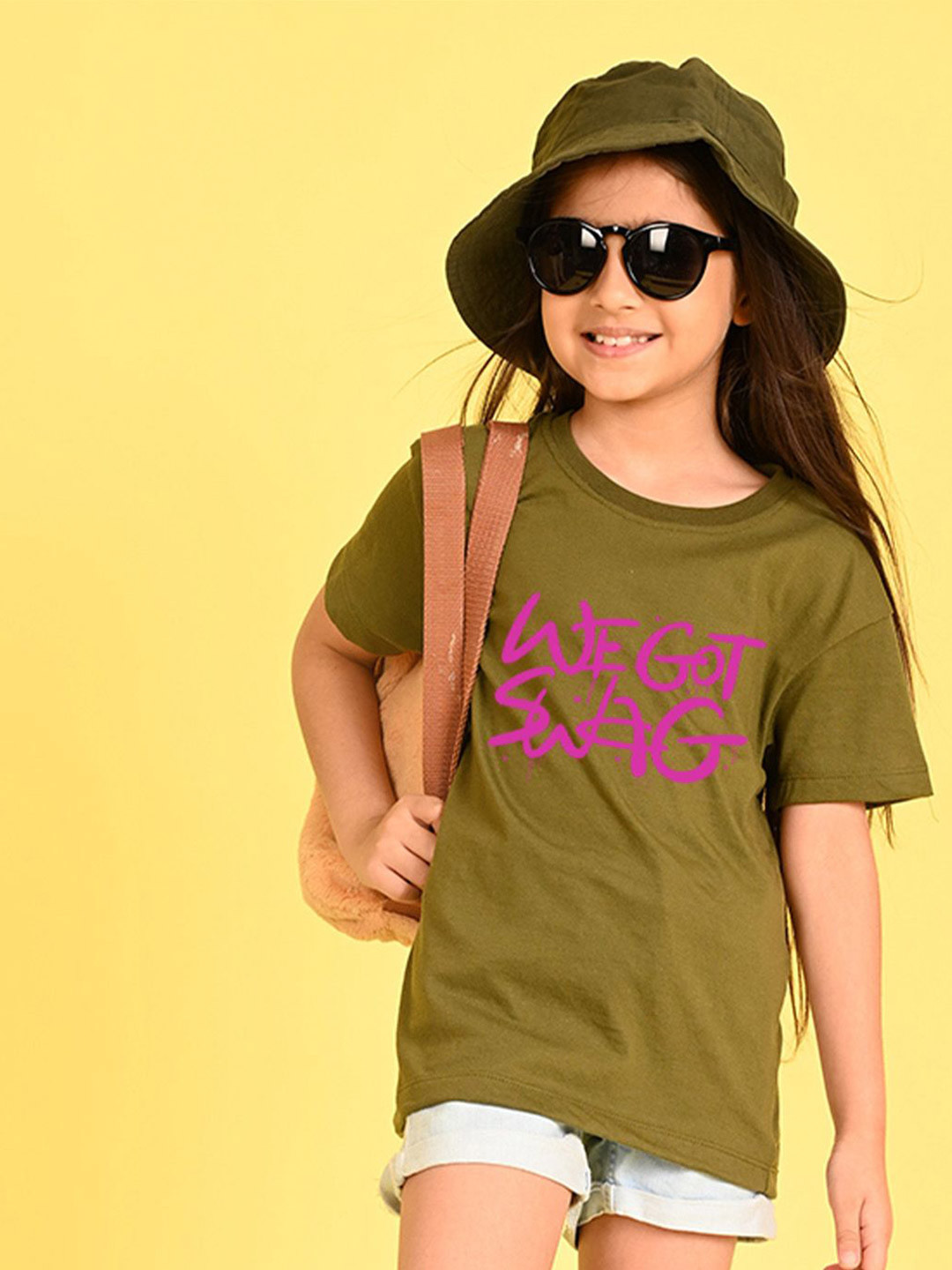 

NUSYL Girls Typography Printed Round Neck Longline Oversized T-shirt, Green