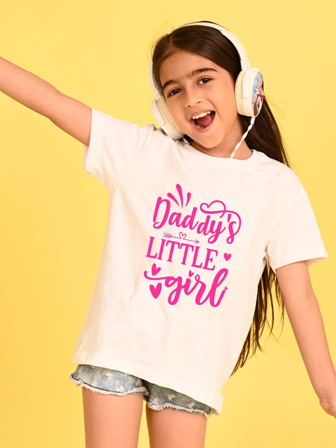 

NUSYL Girls Typography Printed Round Neck Longline Oversized T-shirt, White