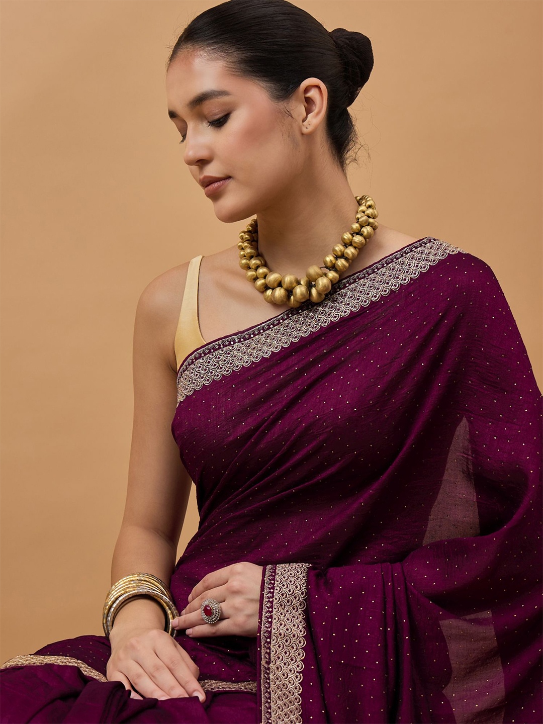

all about you Embellished Beads and Stones Saree, Purple