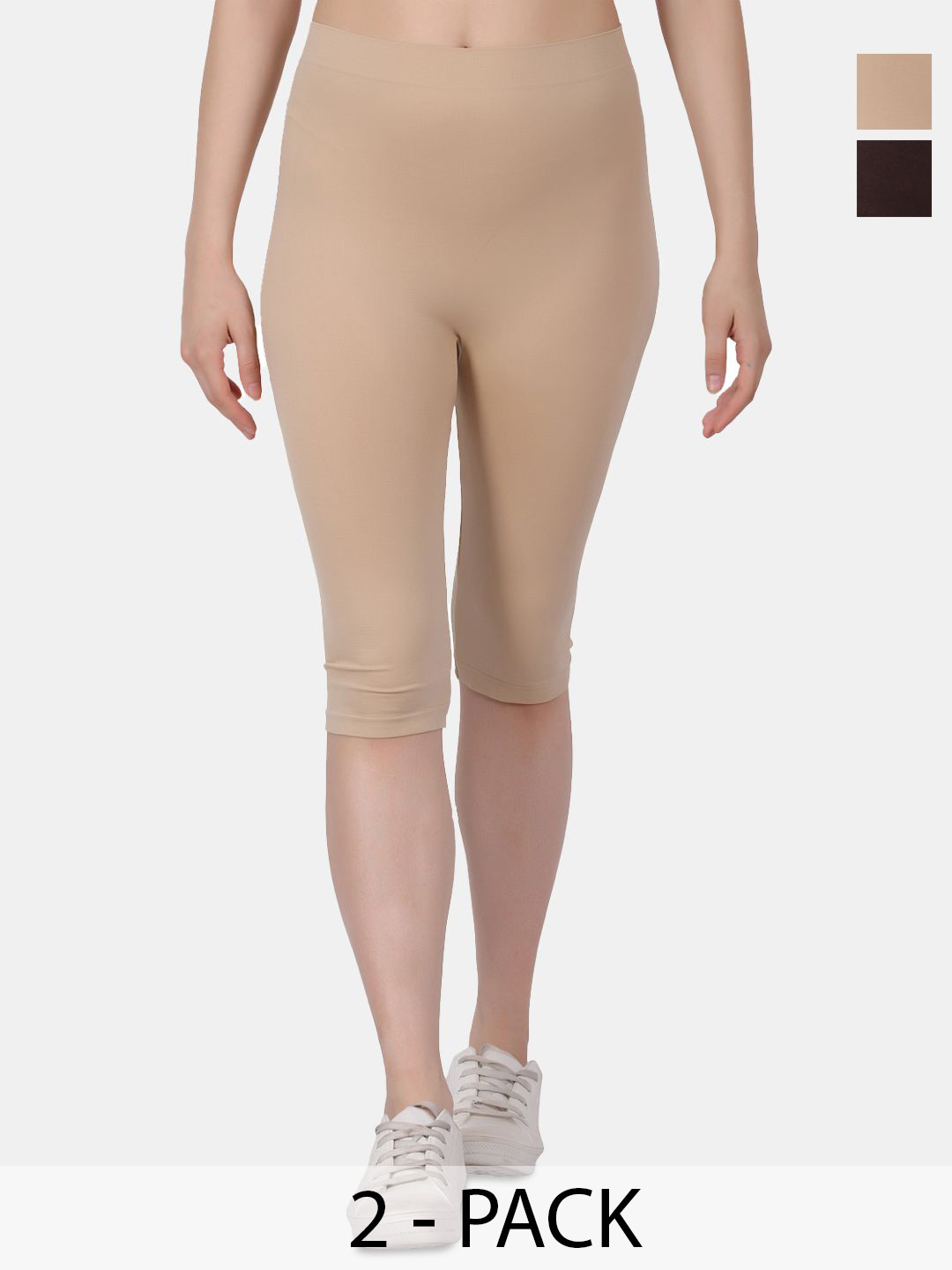 

Amour Secret Women Pack Of 2 High Rise Stretchable Capris, Nude