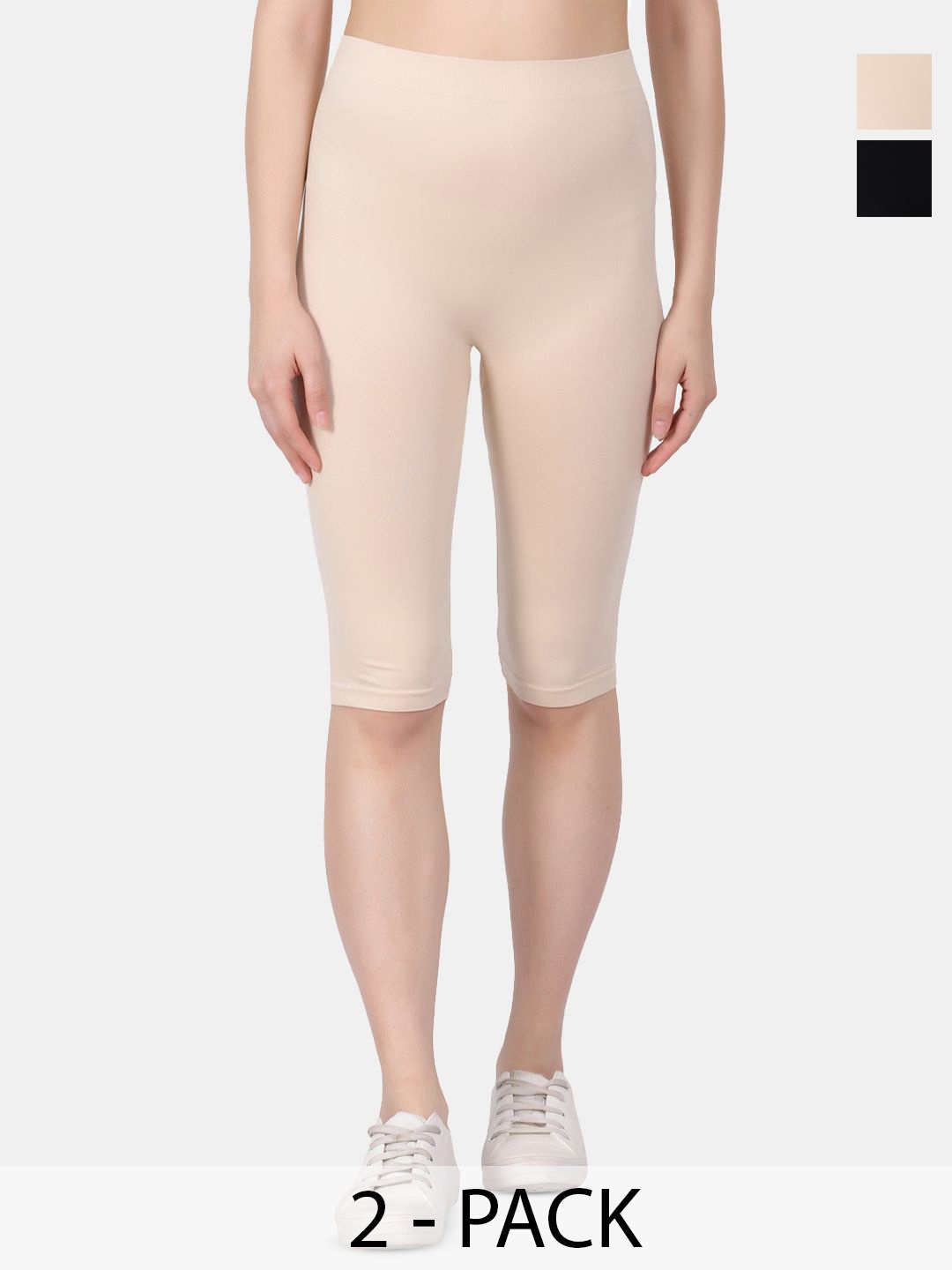 

Amour Secret Women Pack Of 2 High Rise Stretchable Capris, Beige