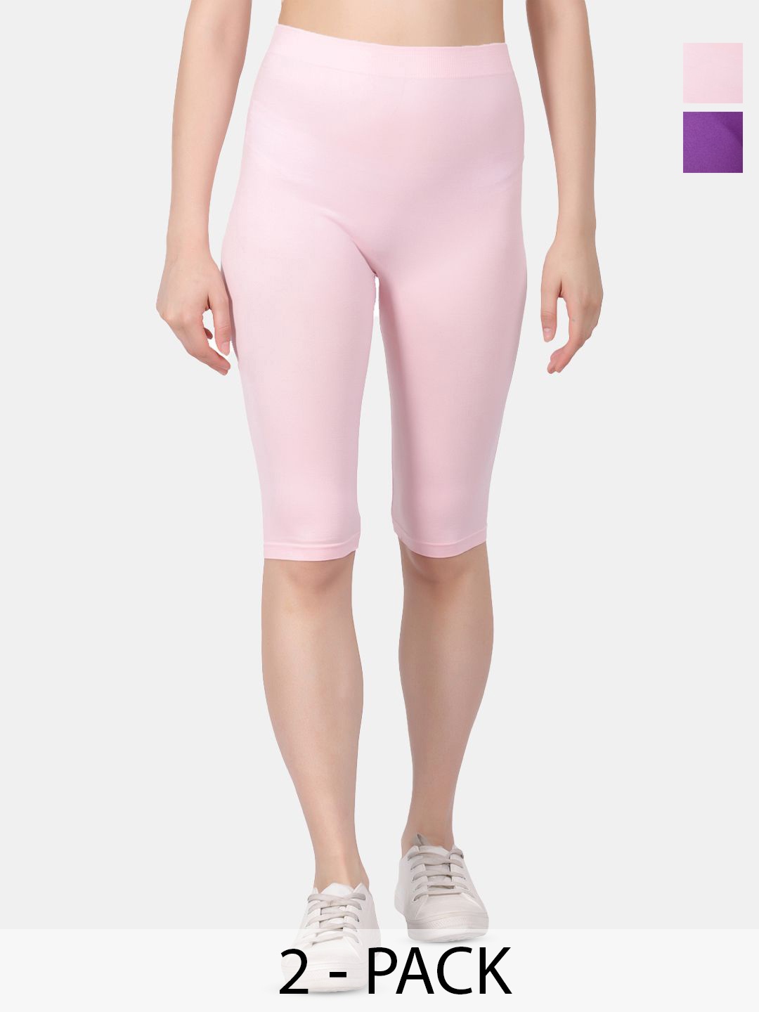 

Amour Secret Women Pack Of 2 High Rise Stretchable Capris, Pink