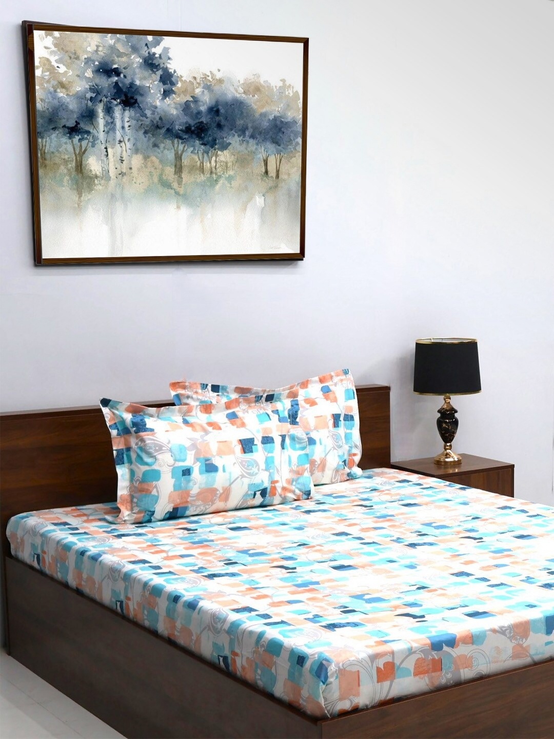 

BOMBAY DYEING Turquoise Blue Printed 144 TC Pure Cotton King Bedsheet with 2 Pillow Covers