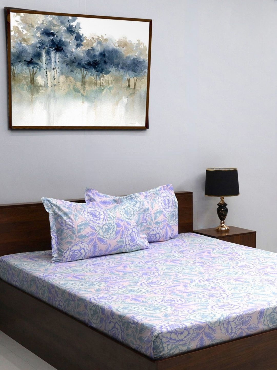 

BOMBAY DYEING Lavender Floral 144 TC Pure Cotton King Bedsheet with 2 Pillow Covers