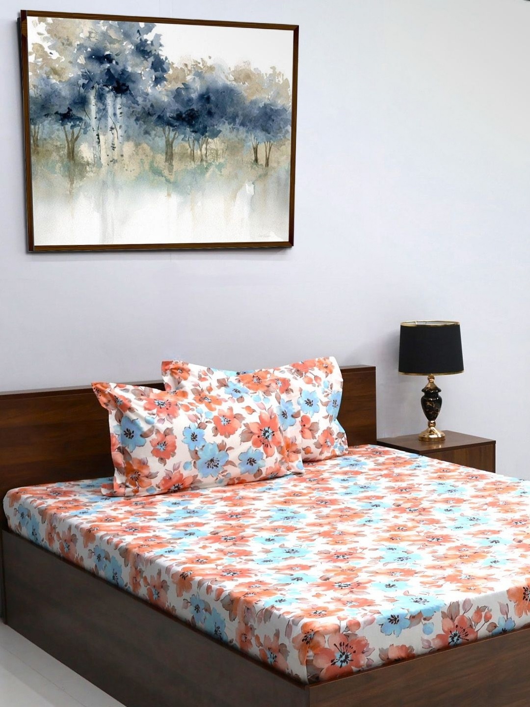 

BOMBAY DYEING Orange & White Printed Pure Cotton144 TC King Bedsheet with 2 Pillow Covers