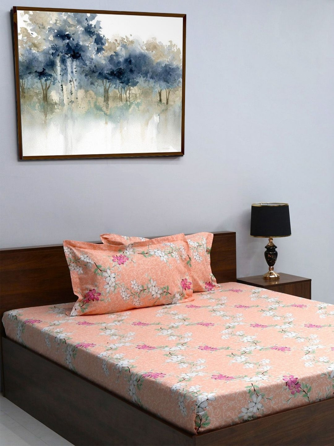

BOMBAY DYEING Pink & White Floral 144 TC Pure Cotton King Bedsheet with 2 Pillow Covers