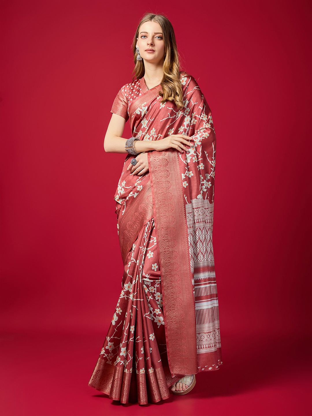 

Fashion FRICKS Floral Printed Saree, Beige