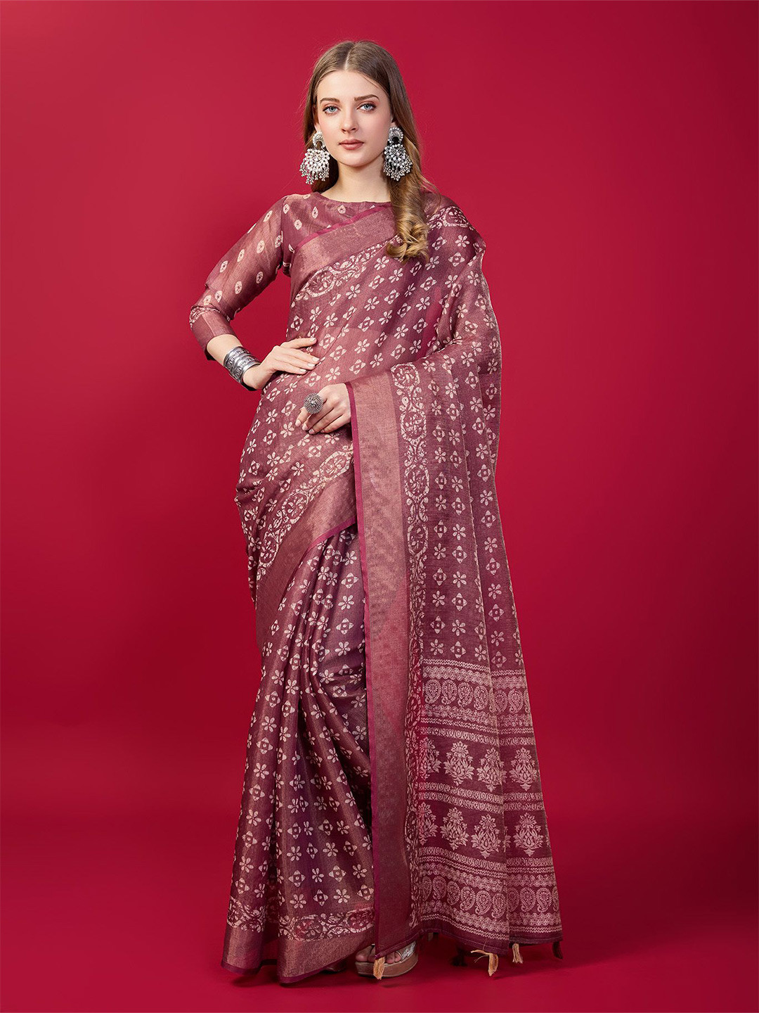 

Fashion FRICKS Ethnic Motifs Printed Zari Saree, Beige