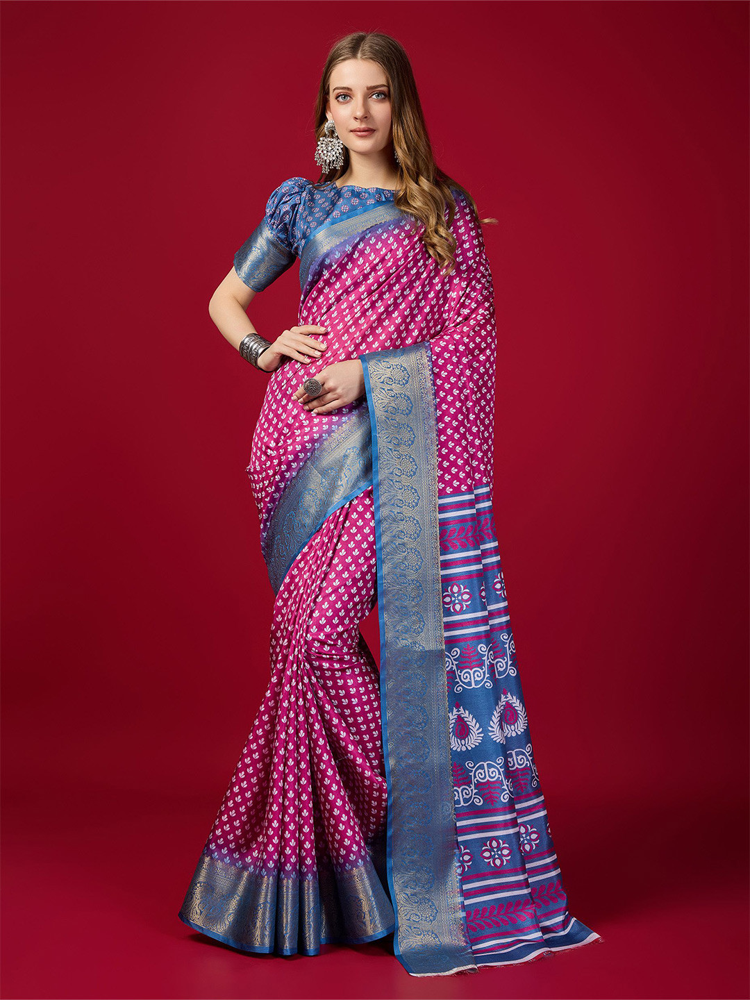 

Fashion FRICKS Ethnic Motifs Saree, Pink