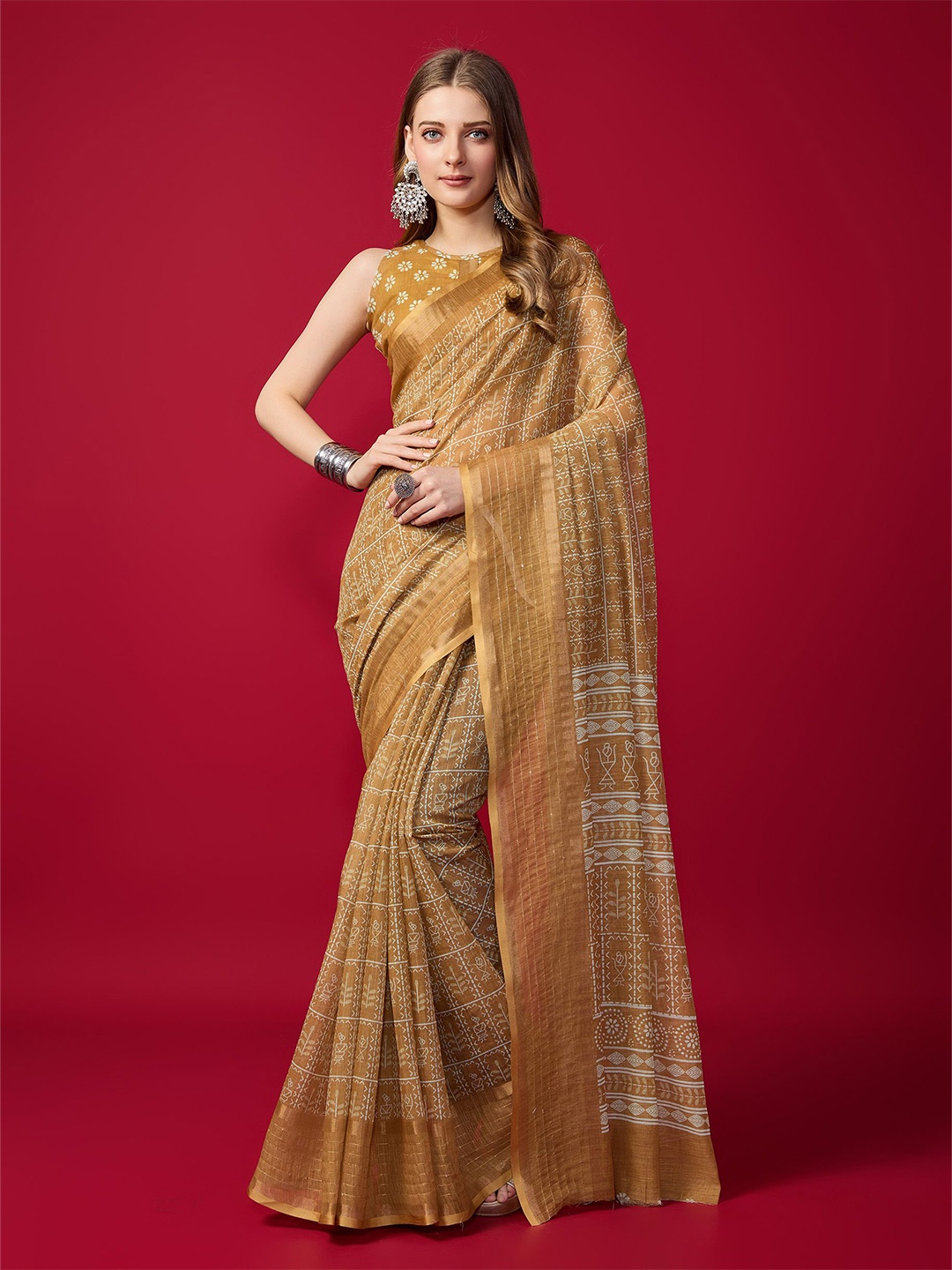 

Fashion FRICKS Ethnic Motifs Zari Saree, Beige