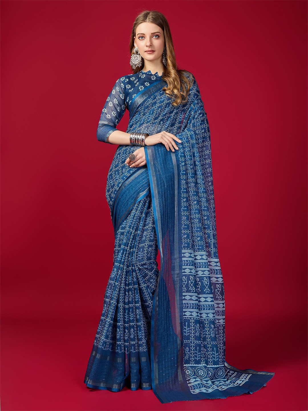 

Fashion FRICKS Ethnic Motifs Saree, Navy blue