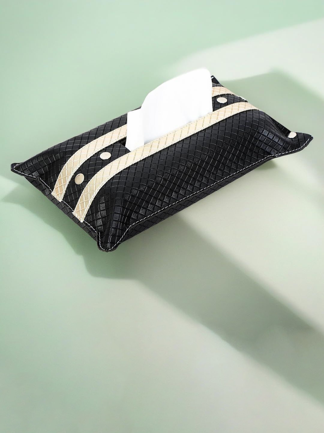 

THE HOME CO. Black & Beige Textured Leather Tissue Holder