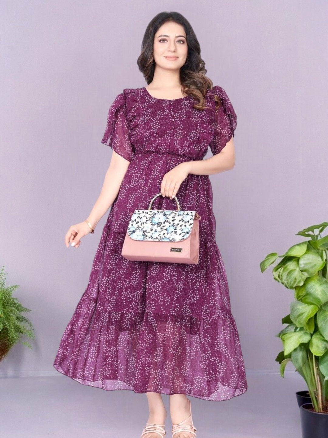 

BAESD Women Floral Print Fit & Flare Midi Dress, Purple