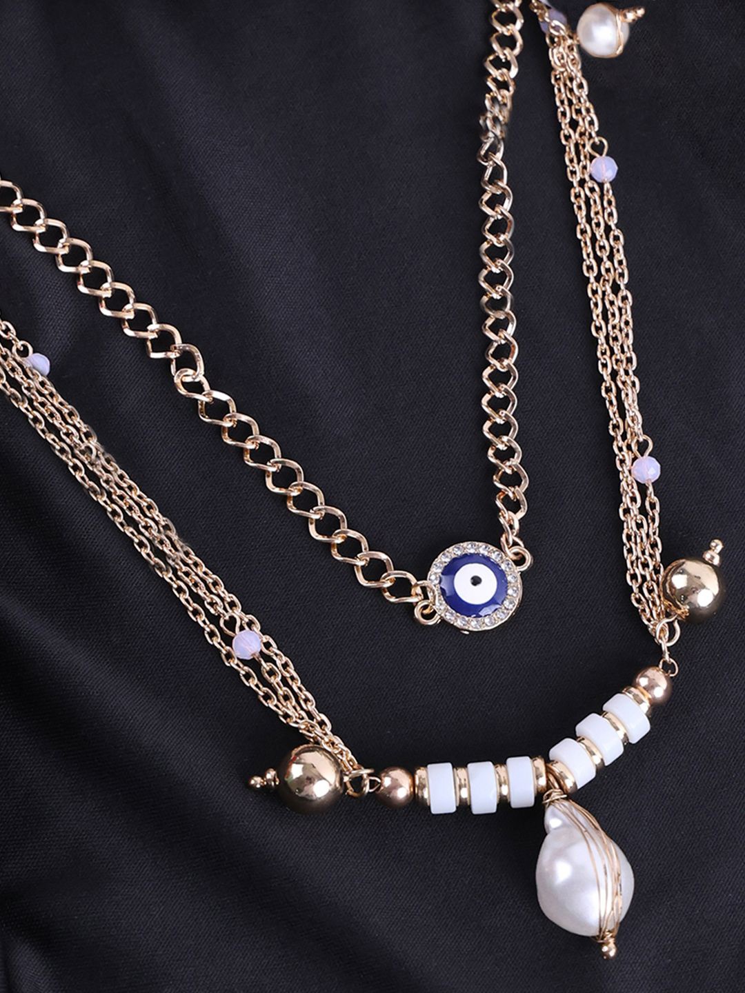 

VOGUE PANASH Gold-Plated Evil Eye Stone Studded Layered Chain Necklace