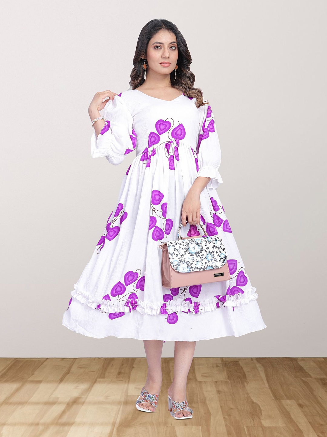 

N N ENTERPRISE Printed Applique Fit & Flare Dress, Pink