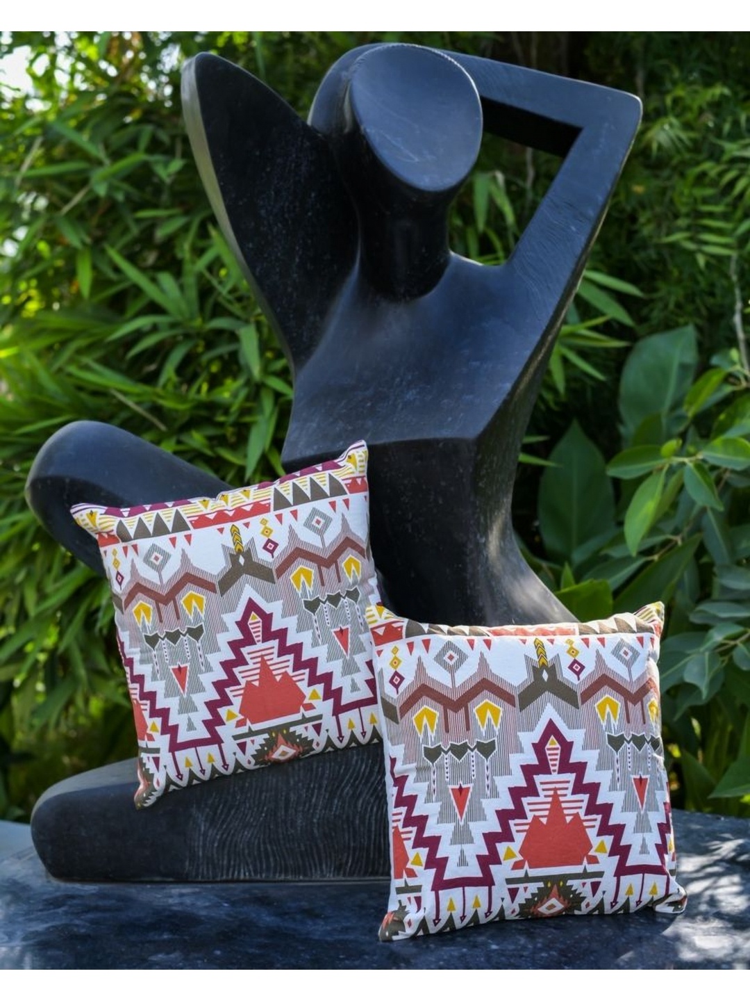 

ABSTRACT INDIA White & Maroon 2 Pieces Ethnic Motifs Printed Cotton Square Cushion Covers