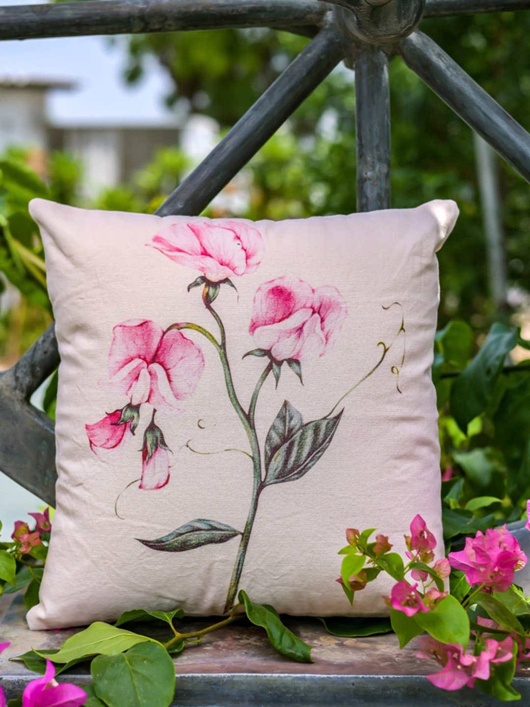 

ABSTRACT INDIA White & Pink 2 Pieces Printed Cotton Square Cushion Covers