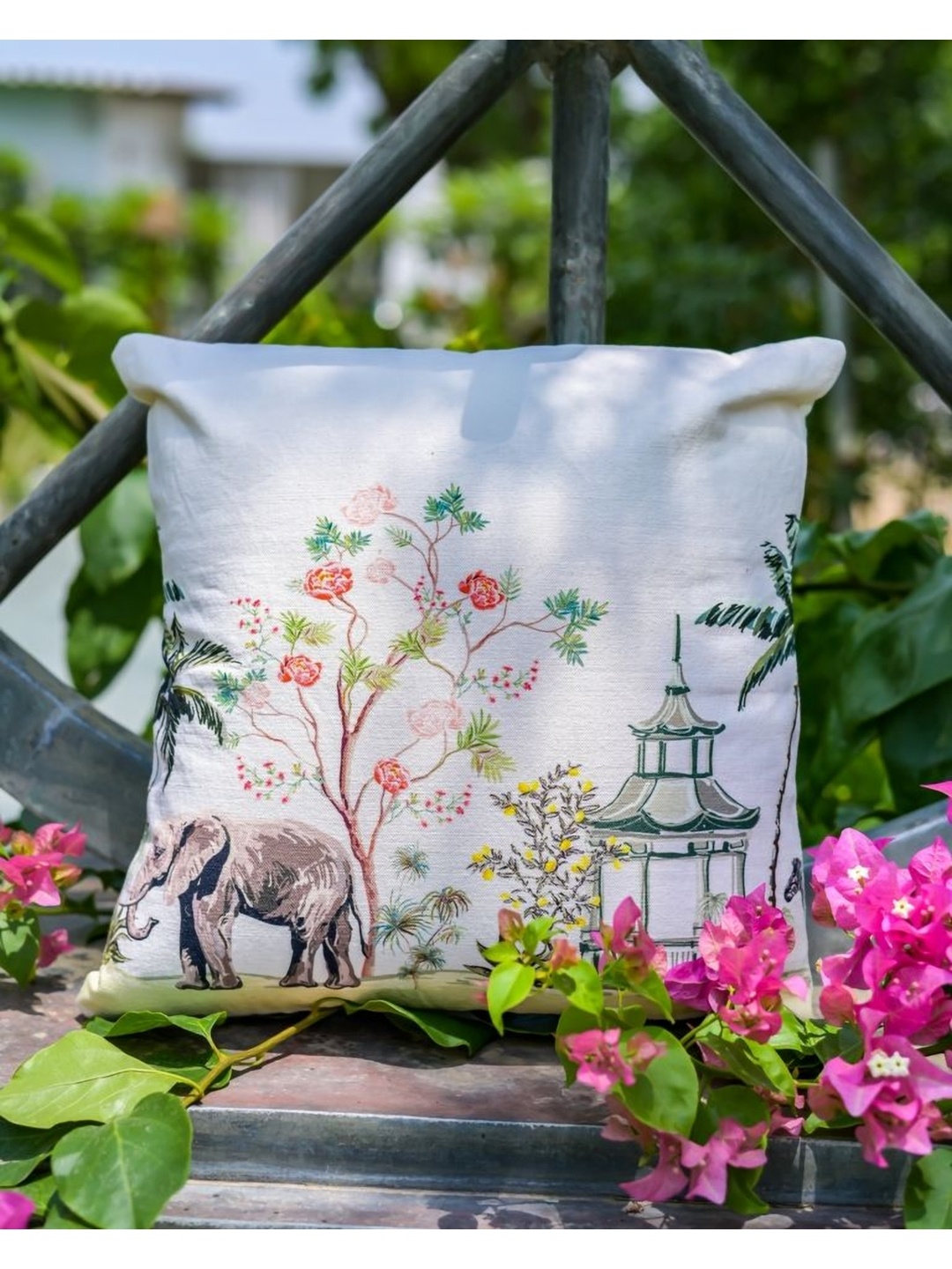 

ABSTRACT INDIA White & Green 2 Pieces Printed Cotton Square Cushion Covers