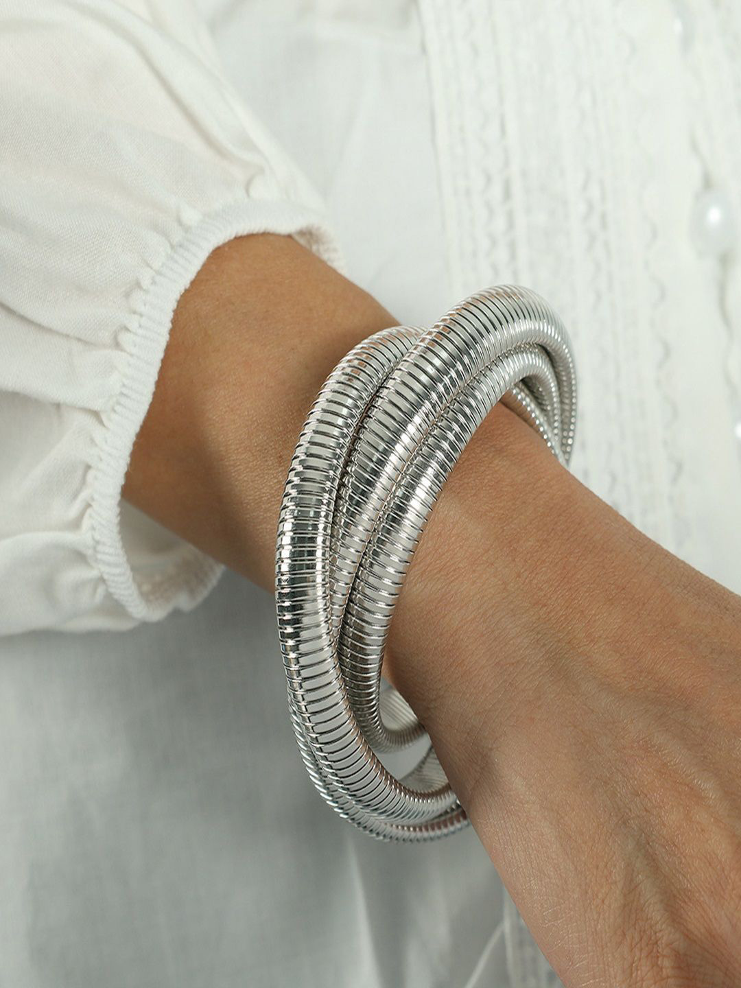 

AQUASTREET 18K Silver-Plated 12mm Waterproof Trio Snake Bangle