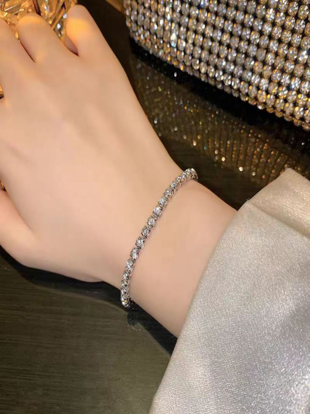 

AQUASTREET Zircon Silver-Plated Tennis Bracelet